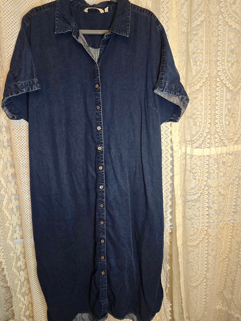 Soft Surroundings Denim Button Down Dress 2X Short Sleeve Maxi Dress